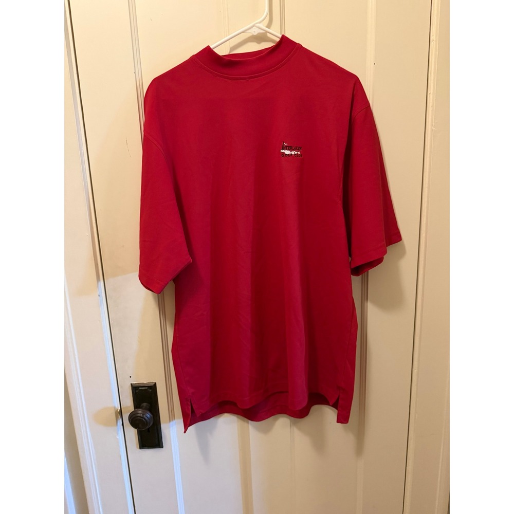 FootJoy Interlaken Golf Club Mock Neck Shirt Mens Medium Red Short Sleeve FJ